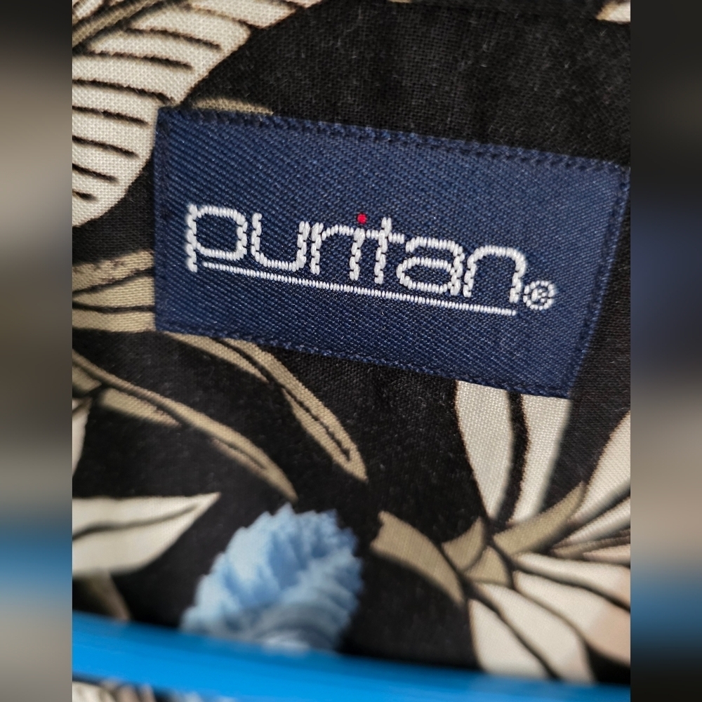 Puritan Black and Blue Botanical Print Shirt - Picture 2 of 5